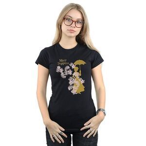 Mary Poppins Womens/Ladies Floral Cotton T-Shirt / Black